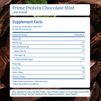 Equip Prime Chocolate Protein Powder - Gut-Friendly, No Sugar Protein Shake Powder with Grass-Fed Beef & Natural Collagen - Rich & Creamy Mix - 21g Per Serving - Whey & Dairy-Free (30 Scoops)