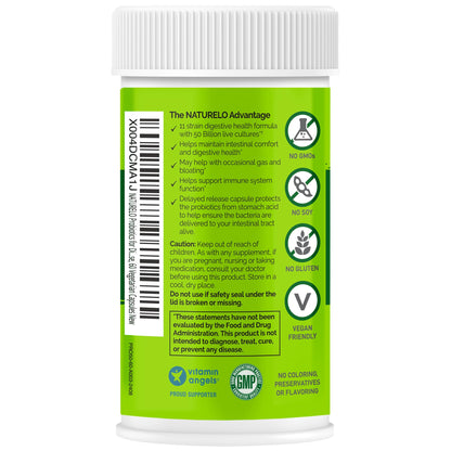 NATURELO Probiotics for Digestive Health, 50 Billion CFU, 60 Vegetarian Capsules, 11 Strains, Daily Use Supplement, Delayed Release, No-Fridge, Boosts Immune System, Probiotics for Women & Men