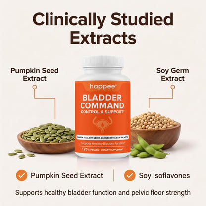 Happee Bladder Control Supplement for Women & Men - Pumpkin Seed Extract, Soy Germ, Saw Palmetto & Cranberry Blend - Bladder Support for Urinary Frequency, Leaks & Urgency - 60 Capsules