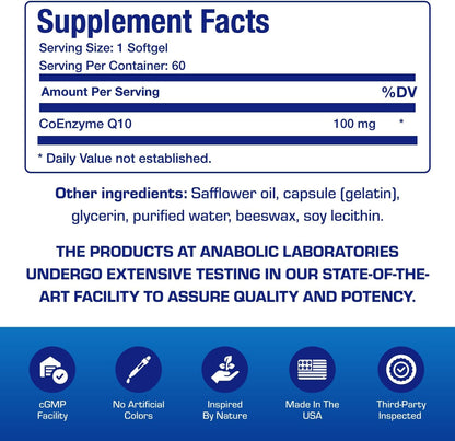 High Absorption CoQ10 100mg Softgels - Clinical Formula Coenzyme Q10 100mg for Skin Heart Energy Antioxidant and Brain Support - Easy to Swallow - Made in The USA in cGMP Facilities - 60 Servings