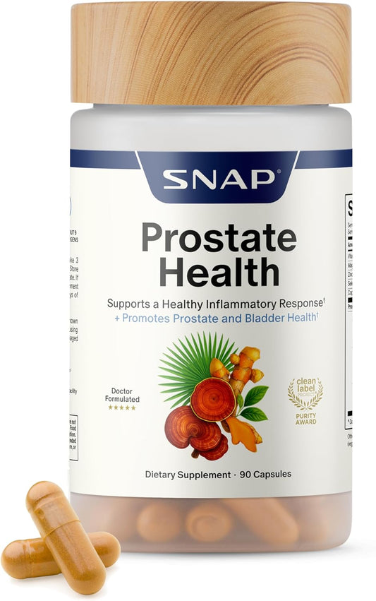 Snap Supplements Prostate Health Supplements for Men, 90 Vegan Capsules | Supports Urinary Tone and Healthy DHT Balance, Saw Palmetto for Men, Stinging Nettle, Beta-Sitosterol, Non-GMO, Gluten-Free
