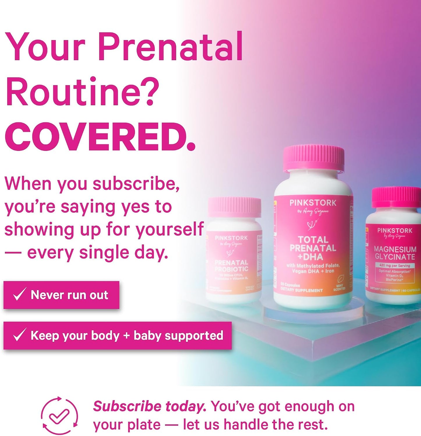 Pink Stork Choline Bitartrate from VitaCholine, 550 mg, 30 Count | Prenatal Vitamin for Pregnancy + Postpartum Moms, Fetal Cognitive Health + Breast Milk Quality, Maternal Cognition + Clarity