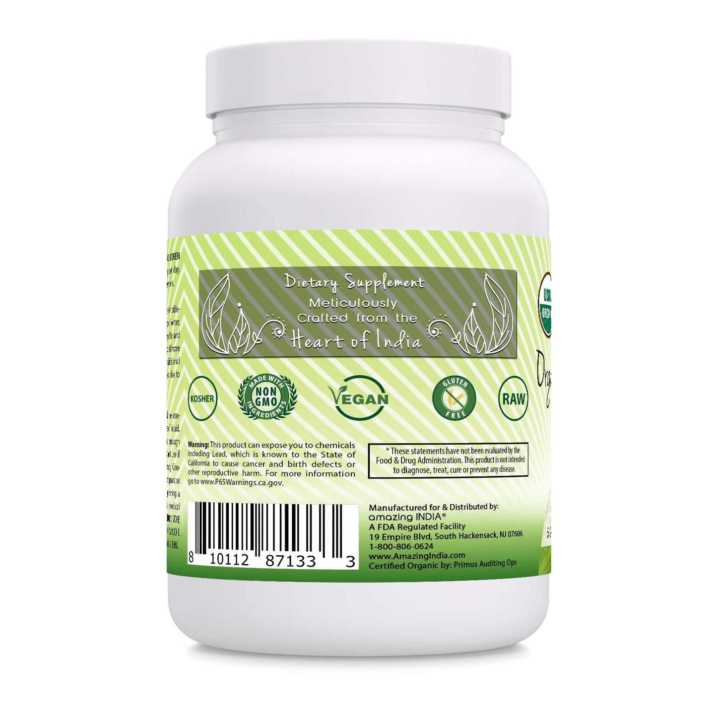Amazing India USDA Organic Whole Psyllium Husk Powder Supplement | 5 Grams Per Serving | Non-GMO | Gluten Free | Made in USA (24 Oz | 1 Pack)