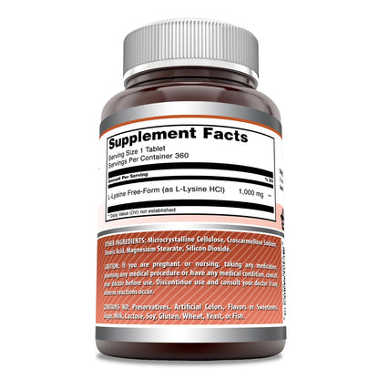 Amazing Formulas L-Lysine 1000 Mg Amino Acid Supplement | Tablets | Non-GM0 | Gluten-Free | Made in USA (1 Pack | 180 Count)