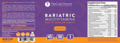ProCare Health Easy-45 Bariatric Multivitamin | Citrus Grove Tablets | 90ct | Once Daily Tablets for Gastric Bypass Sleeve & Post-Op Support Pills for Sleeve Patients & Sustains Recovery, Easy to Swallow