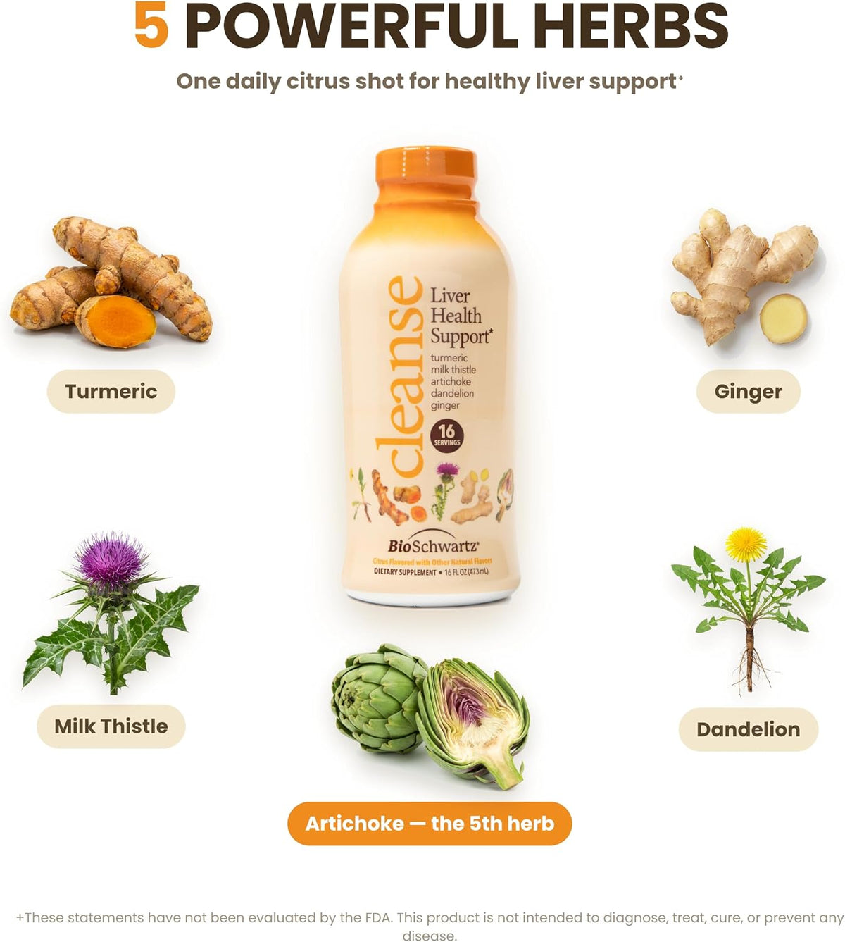 Cleanse Liver Support Supplement | Citrus Flavor | 16oz Bottle, 16 Servings