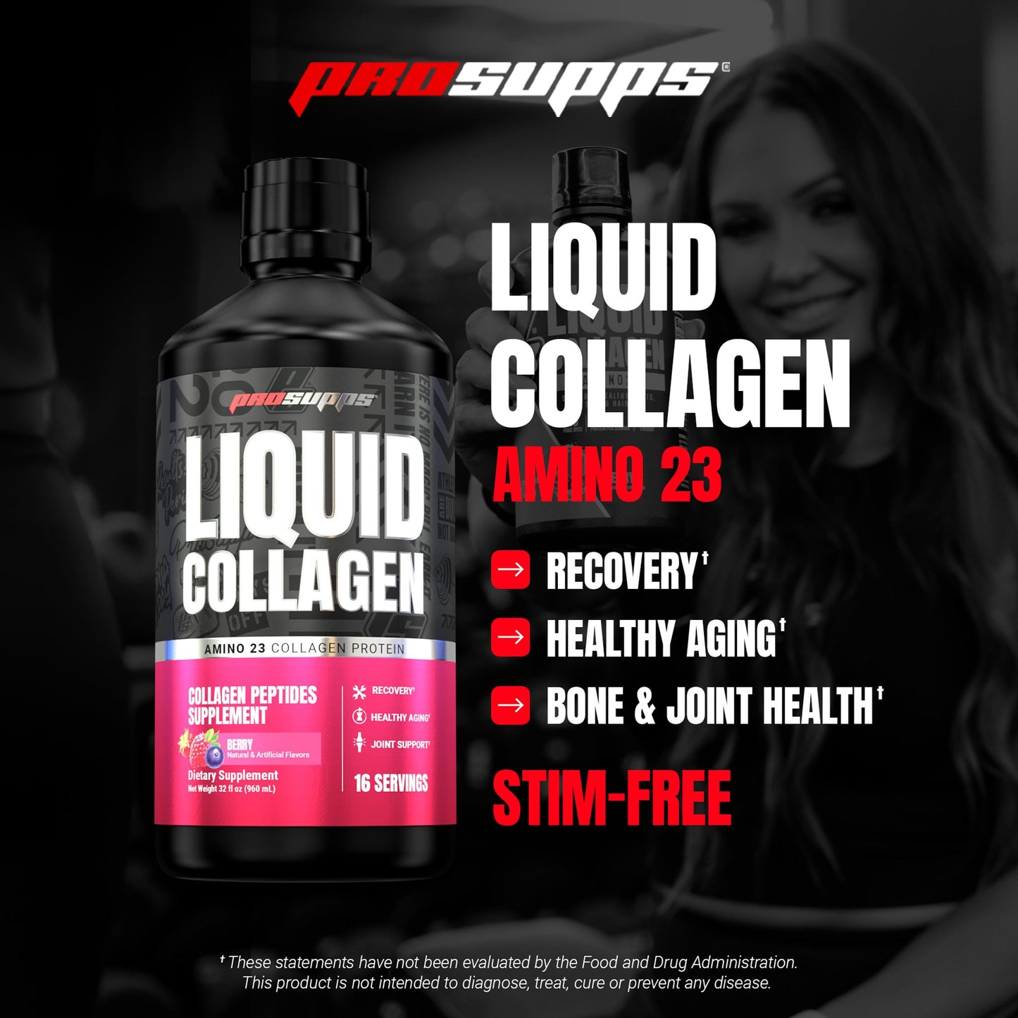 ProSupps Amino23 Liquid Collagen Shots, Berry - Collagen Peptide Post Workout Supplement Supports Healthy Aging, Joints, Skin & Hair - Gluten-Free & Zero Sugar - 16 Servings