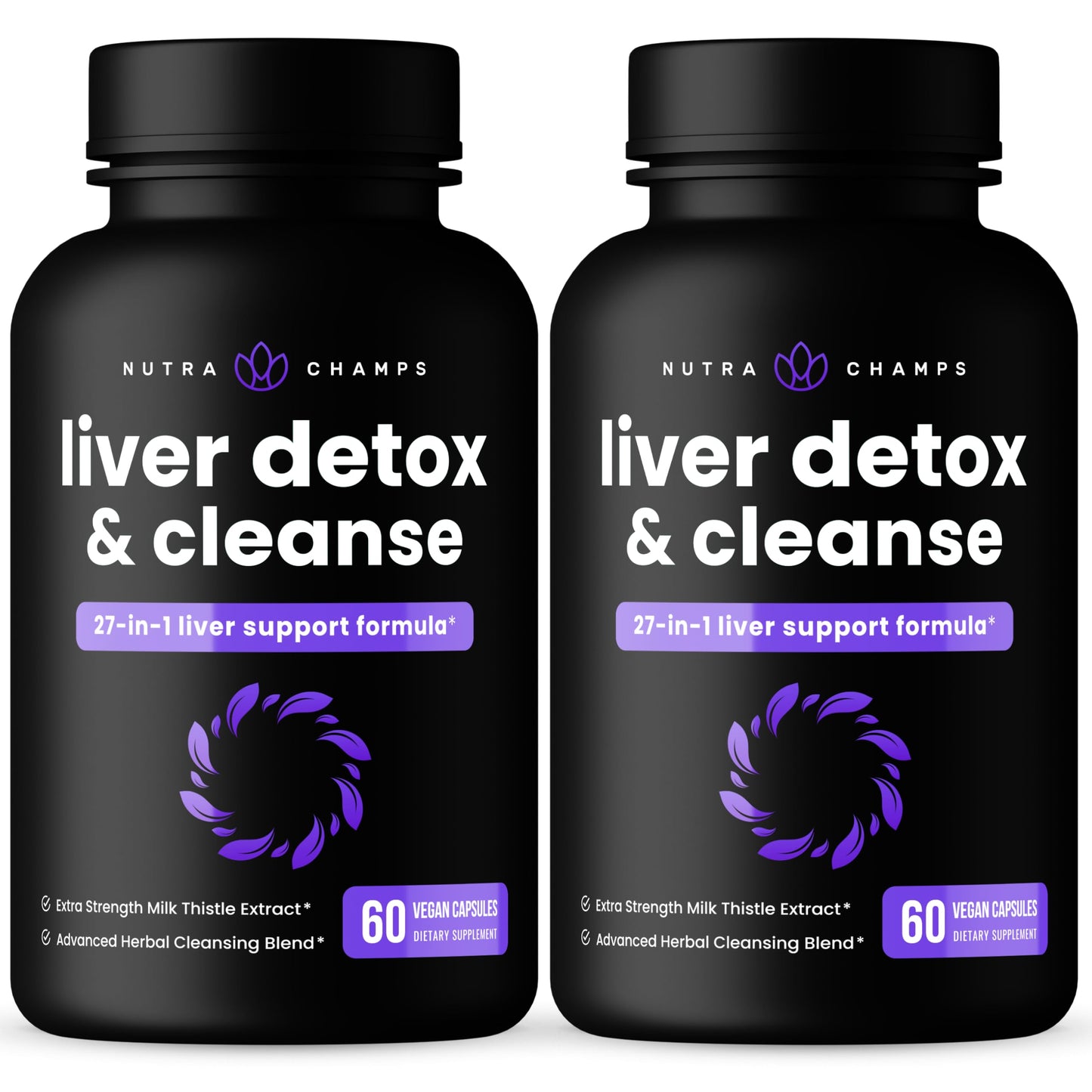NutraChamps Liver Cleanse Detox & Repair Formula, 20+ Herbs: Milk Thistle Extract with Silymarin, Artichoke, Dandelion, Chicory Root Powder, Liver Support Pills Supplement, 60 Capsules