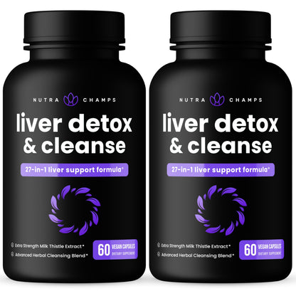 NutraChamps Liver Cleanse Detox & Repair Formula, 20+ Herbs: Milk Thistle Extract with Silymarin, Artichoke, Dandelion, Chicory Root Powder, Liver Support Pills Supplement, 60 Capsules