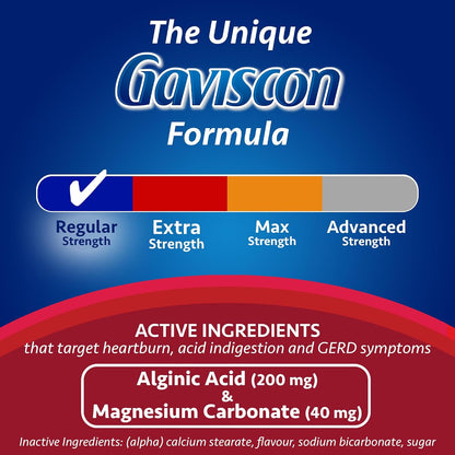 Gaviscon Regular Strength Fruit Antacid 100 Tablets
