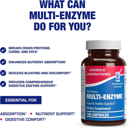 Multi Digestive Enzymes with Ox Bile Supplement - Clinical Strength Digestion Supplement with Pancreatin Pancreatic Enzymes for Protein Carb & Fat Digestive Support & Reduced Stomach Discomfort