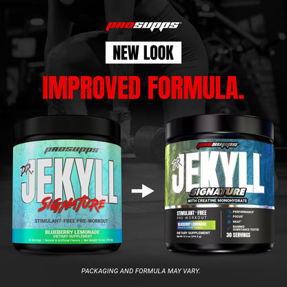 ProSupps Dr. Jekyll Signature Pre Workout Powder with Creatine - Stim-Free Preworkout Supports Focus & Endurance - Caffeine-Free Gym & Fitness Supplements (Blueberry Lemonade, 30 Servings)