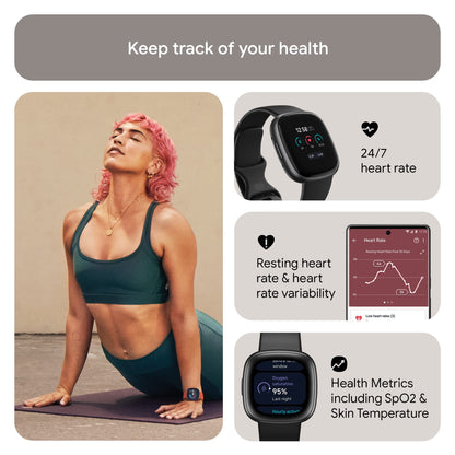 Google Fitbit Versa 4 Fitness Smartwatch, 24/7 Heart Rate - Black/Graphite