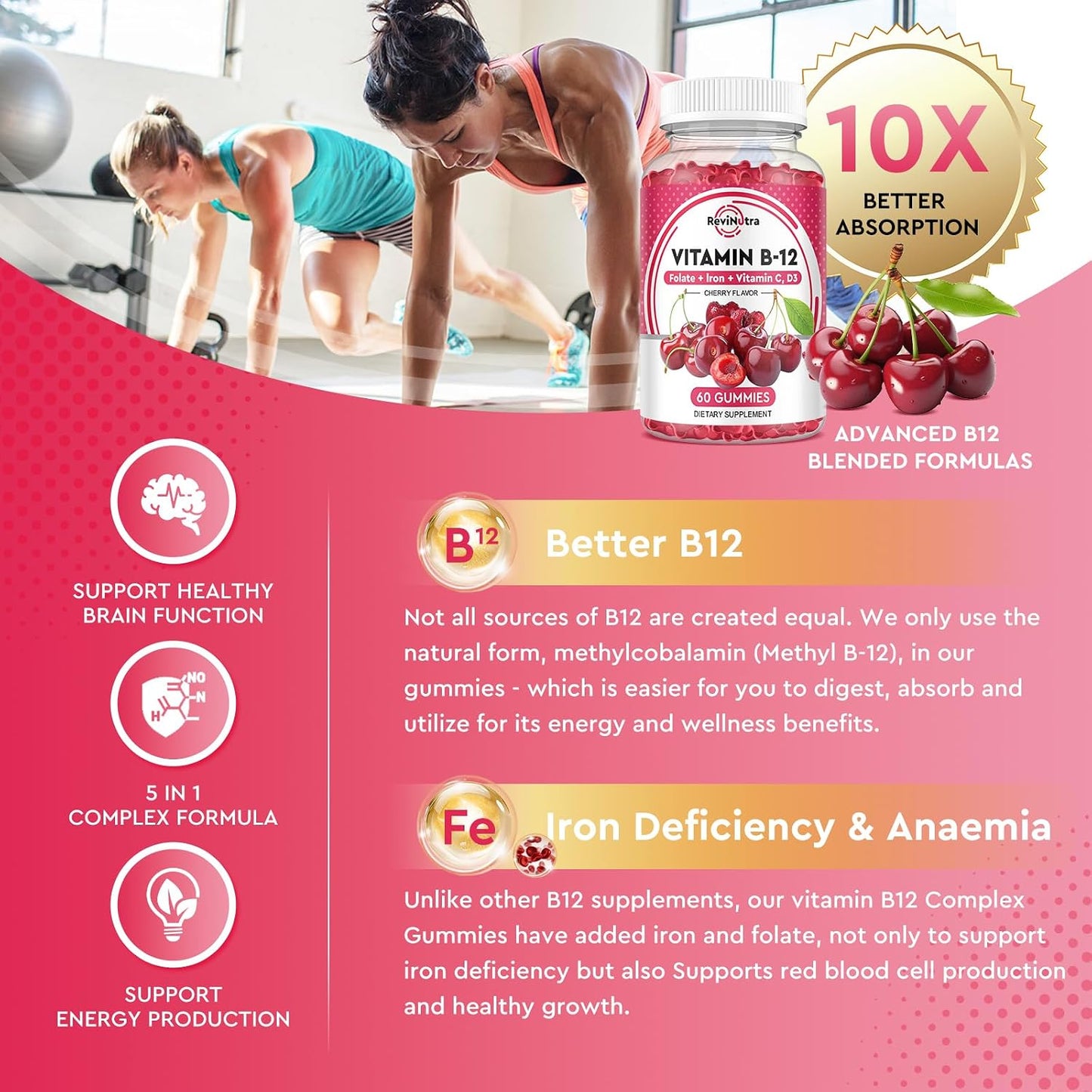 Iron Gummies Supplement for Adults & Kids | Vitamin B12 Gummies | Bundle