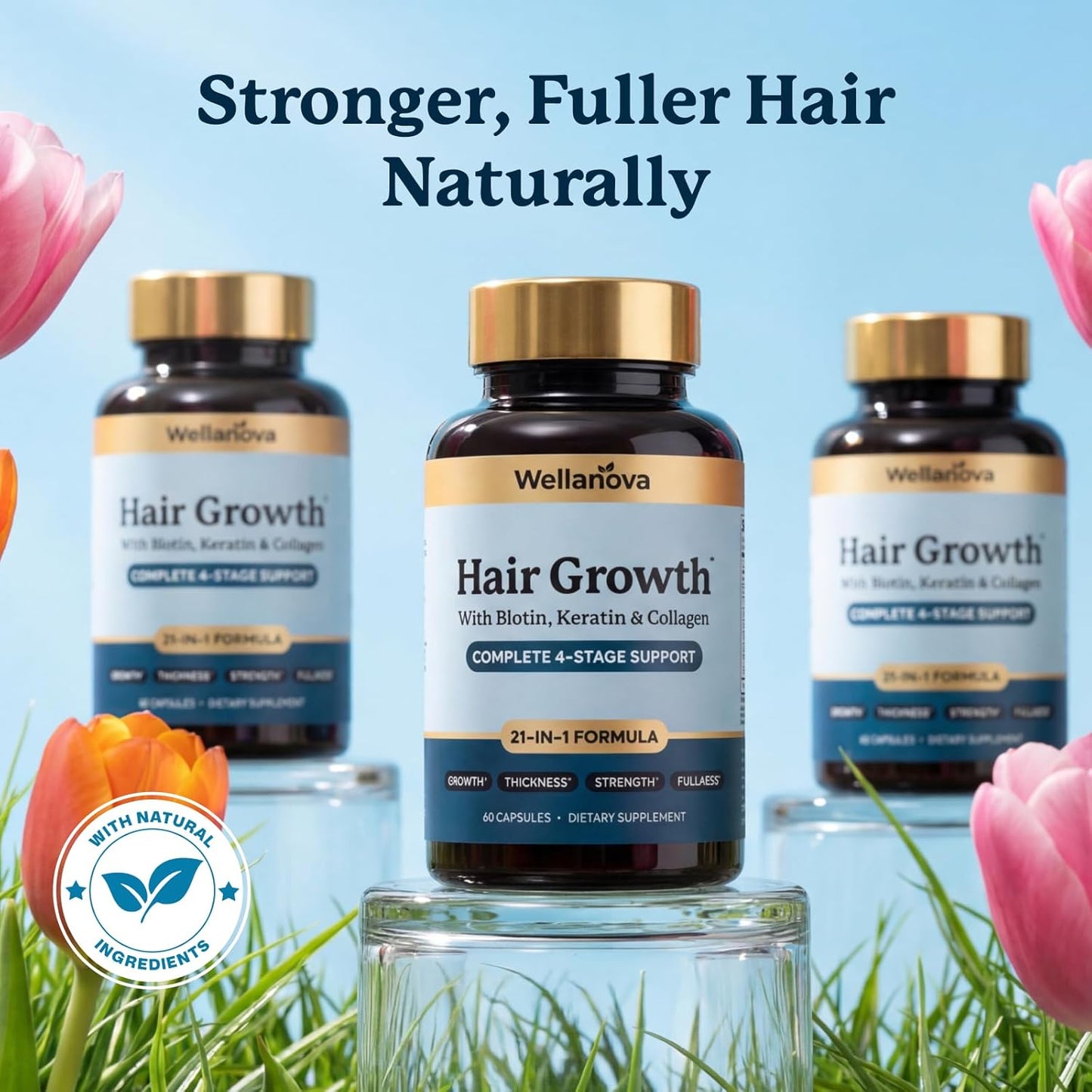 Women's Hair Growth Supplement – Biotin 10,000mcg – 21-in-1 Hair Vitamins | Keratin, Collagen & Ashwagandha, 21-in-1 Hair Vitamins For Women & Men, Thickness, Strength & Fullness, 60 Capsules