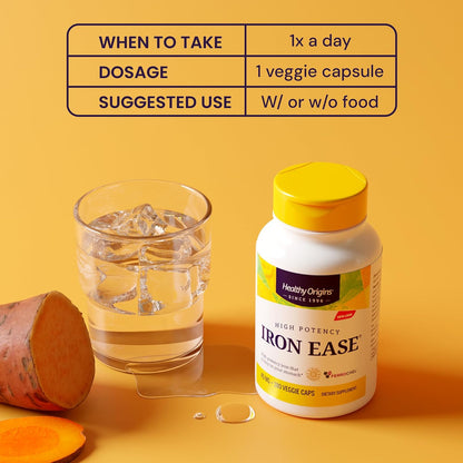 Healthy Origins Iron Ease Ferrochel 45 mg, 180 Veggie Caps