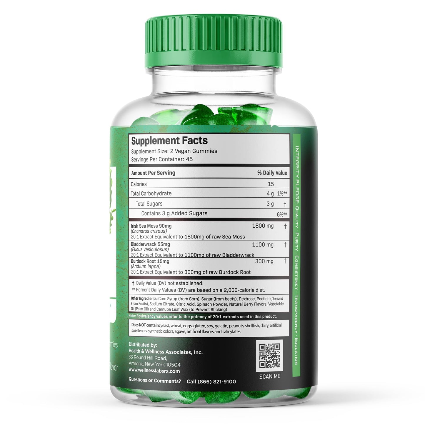 WELLNESS LABSRX Sea Moss Gummies, 3200mg Irish Sea Moss Mixed Berry Flavor with Maximum Potency Bladderwrack and Burdock Root - Supports Skin, Energy and Immunity - 90 Count
