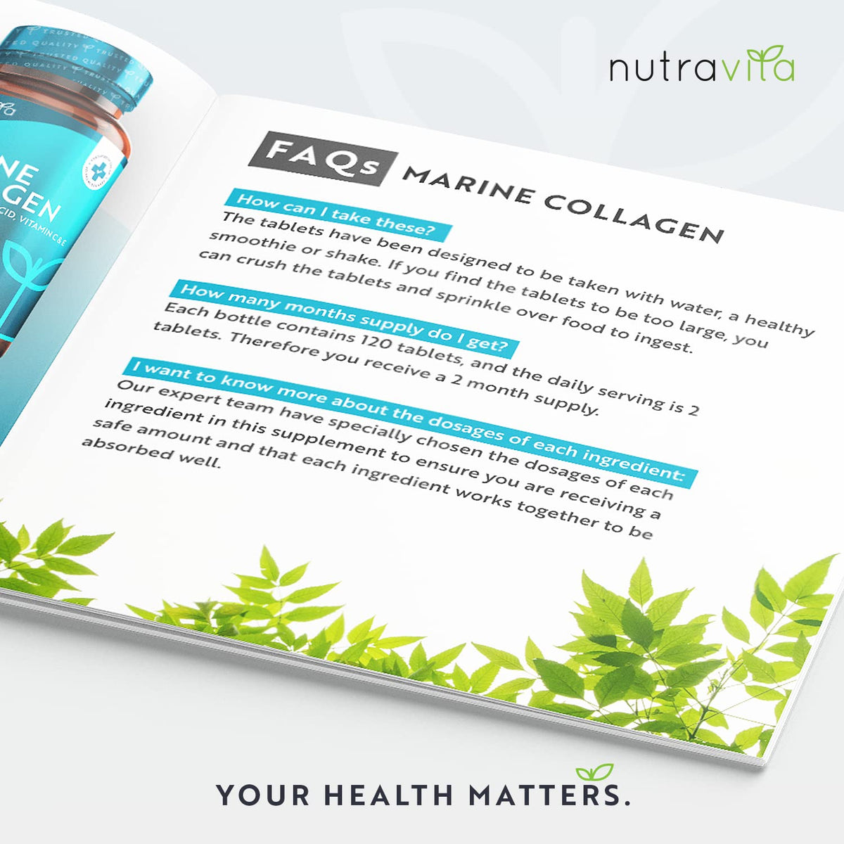 Marine Collagen Tablets 1400mg Enhanced with Hyaluronic Acid - Hydrolysed Supplements for Women and Men