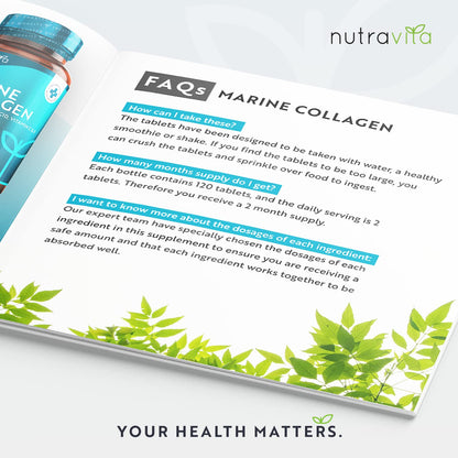 Marine Collagen Tablets 1400mg Enhanced with Hyaluronic Acid - Hydrolysed Supplements for Women and Men