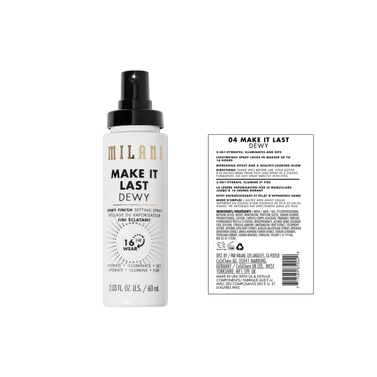 Milani Make It Last Dewy - Dewy Finish Setting Spray - 3 in 1- Hydrate + Illuminate + Set