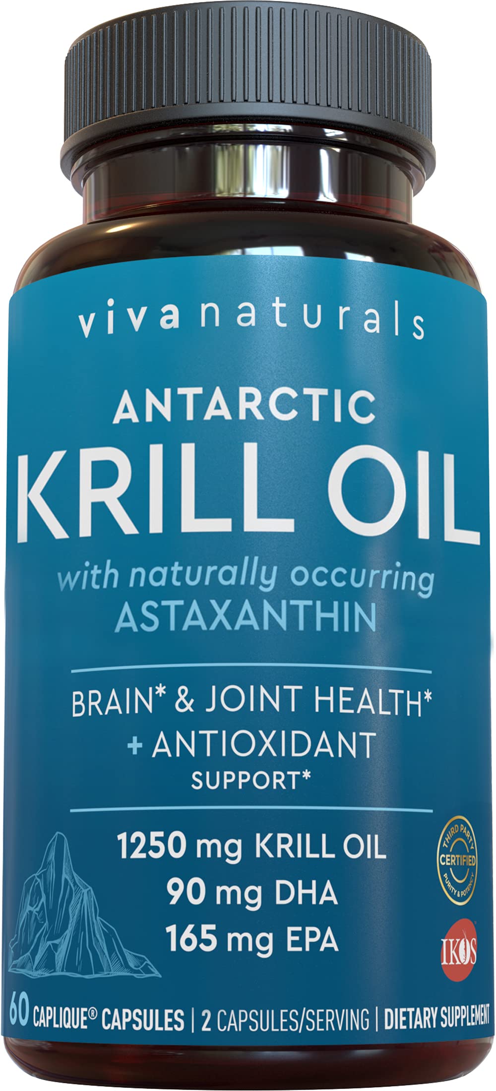 Viva Naturals Antarctic Krill Oil Omega 3 Supplements 1250 mg - DHA EPA Omega-3 & Astaxanthin Concentration for Joint Health, No Fish Burp - 60 Krill Oil Capsules