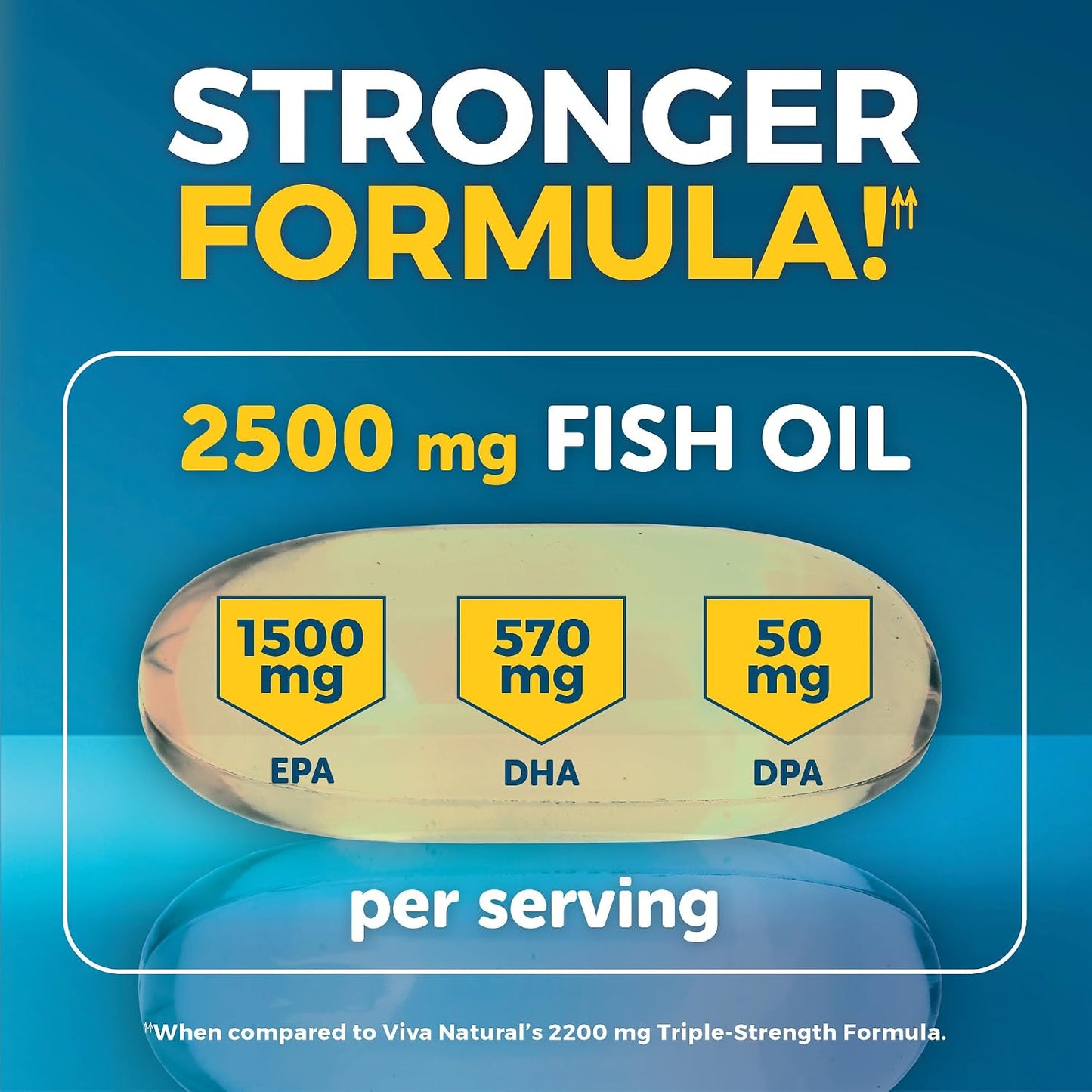 Omega 3 Fish Oil Supplement for Women and Men - 2500 mg Triple Strength Fish Oil per Serving with Omega 3 Fatty Acids Including EPA, DHA DPA - 180 Pescatarian-Friendly Softgels