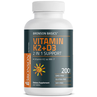 Bronson Vitamin K2 D3 (MK7) Supplement 2-in-1 D3 & K2 Complex, 120 Tablets | Bone, Immune & Heart Health Support, Gluten-Free, Soy-Free, Non-GMO, Vitamin D3 5000 IU (125 mcg) & 90 mcg K2 MK-7