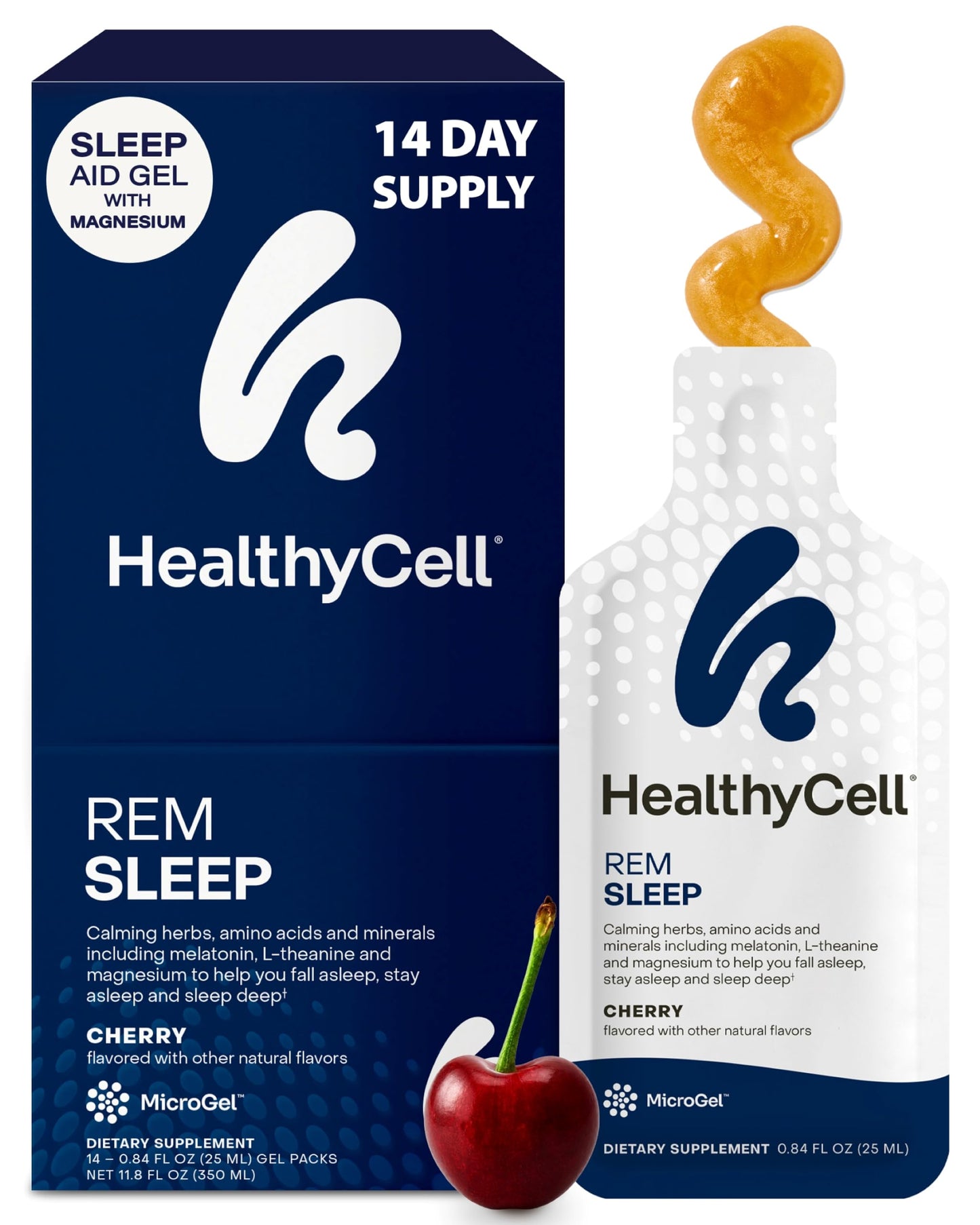 Healthycell REM Sleep Aid Liquid Gel Supplement for Adults - 30 Gel Packs | Extra Strength, Deep Sleep Supplement with Melatonin, Magnesium, L-Theanine, GABA & Natural Calming Herbs - 30 Gel Packs