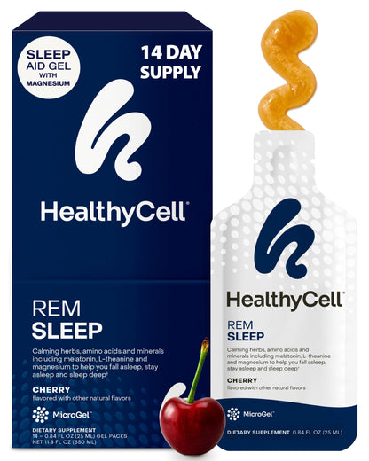 Healthycell REM Sleep Aid Liquid Gel Supplement for Adults - 30 Gel Packs | Extra Strength, Deep Sleep Supplement with Melatonin, Magnesium, L-Theanine, GABA & Natural Calming Herbs - 30 Gel Packs