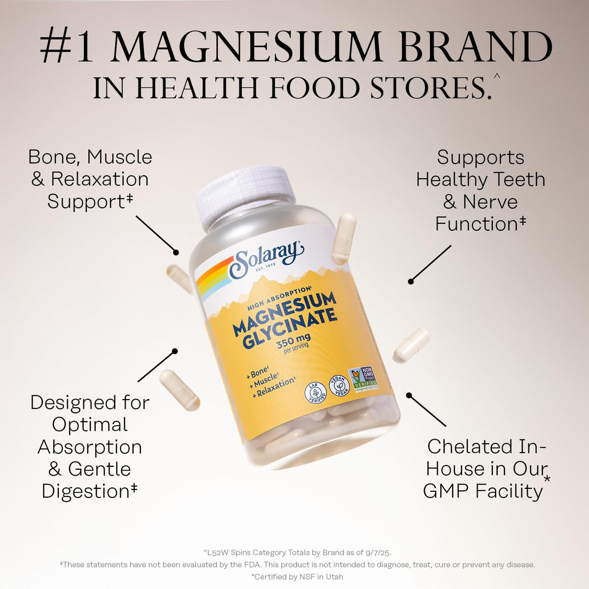 SOLARAY Enhanced Absorption Magnesium Glycinate 350 mg, 120 VegCaps