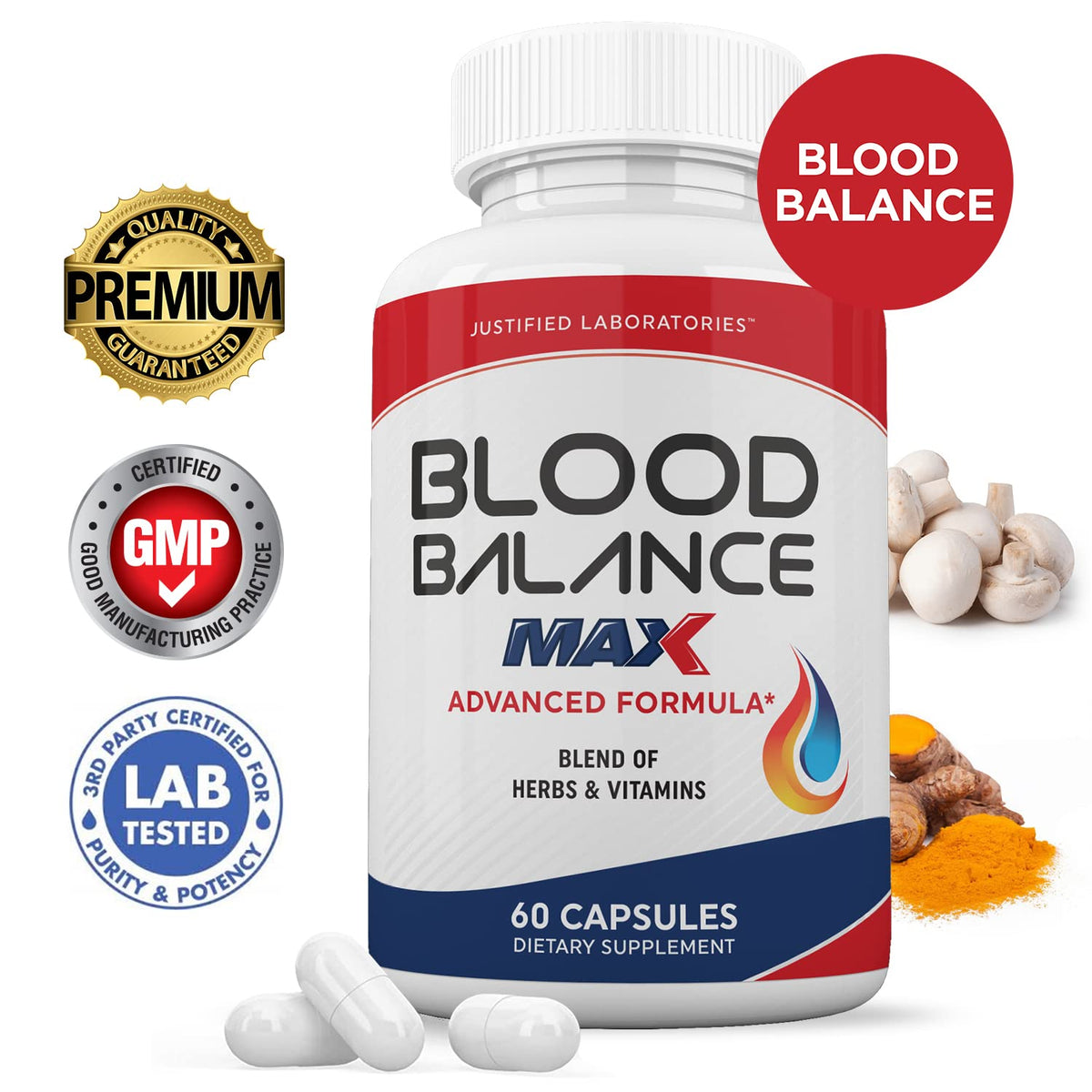 Justified Laboratories (2 Pack Blood Balance Max 1295MG Formula Supplement Pills