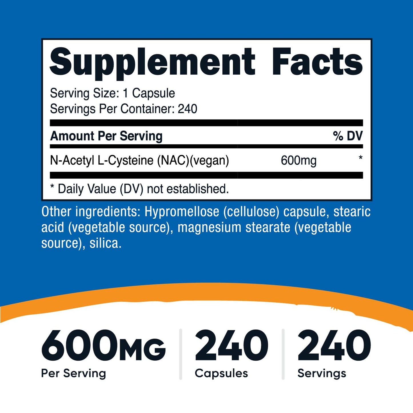 Nutricost N-Acetyl L-Cysteine (NAC) 600mg, 180 Capsules | GMO-Free And Gluten Free