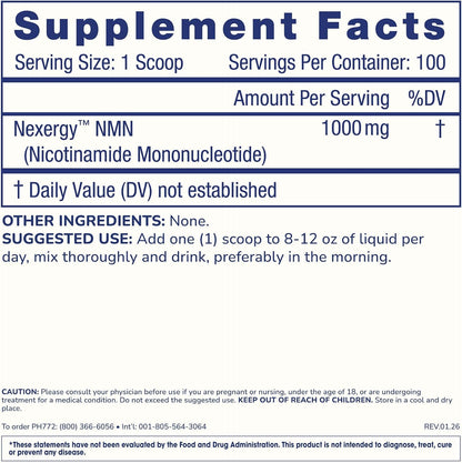 ProHealth Longevity Essentials NMN Powder (100 Grams) - Featuring Nexergy™ NMN Powder Supplement, NAD+ Precursor, Dietary Supplement, Cellular Health, Metabolism Support