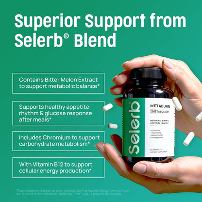 Selerb Metaburn Weight Loss Pills for Women & Men - Appetite Suppressant & Fat Burner, Metabolism Support Weight Loss Supplement with Berberine, Chromium, Green Tea & B12-60 Capsules