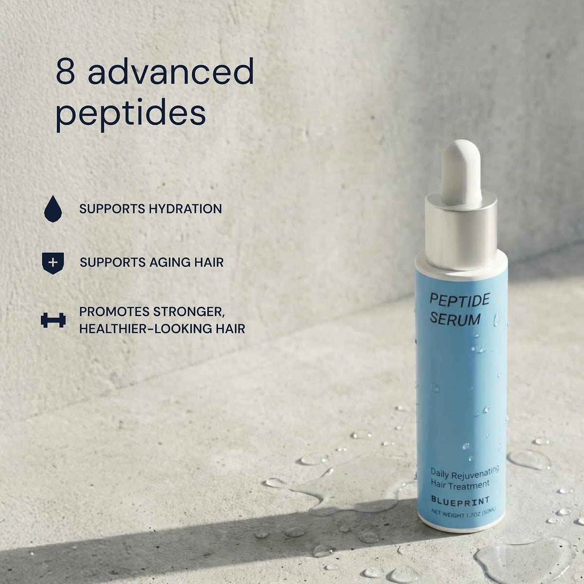 Blueprint Bryan Johnson Hair Peptide Serum – 8 Peptide Scalp Treatment with Caffeine & Curcumin – Fragrance Free Scalp Serum for Thicker, Fuller Hair – Lightweight Leave-In Formula (50 mL)