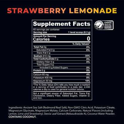 REDMOND Re-Lyte Sugar Free Electrolyte Powder Mix (Strawberry Lemonade) | Zero Sugar Electrolytes, Hydration Powder