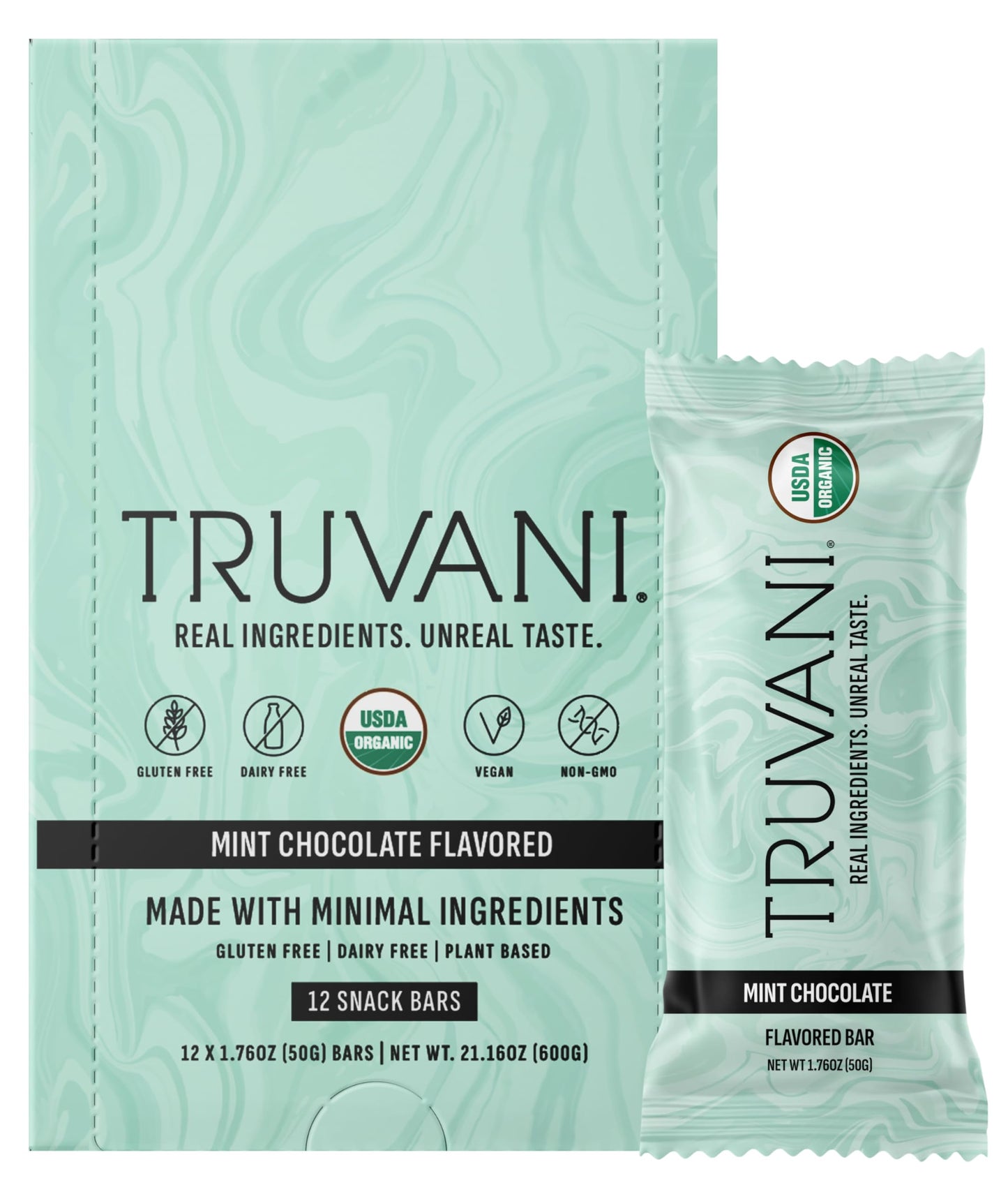 Truvani Plant Based Snack Bars | Variety | 12 Pack | Vegan | 5-8g Protein | USDA Organic and Vegan | Dairy, Soy, and Gluten Free | Individually Wrapped