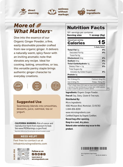 Organic Ginger powder, 2lbs (32oz) | Premium Source for Spice & Seasoning | Great for Baking, Cooking & Tea | Additive Free, Non-GMO, Bulk Supply