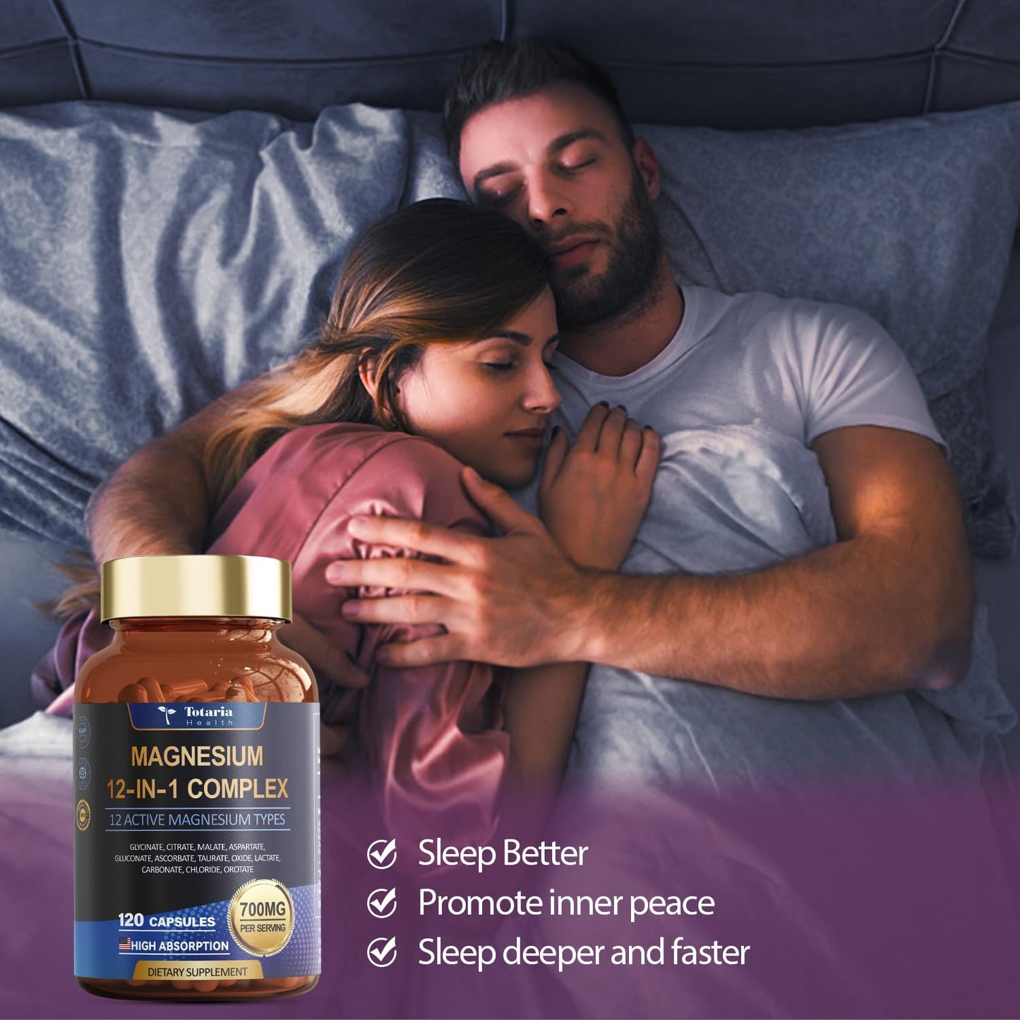 Totaria Magnesium Complex 700mg 12 in 1 Magnesium Supplement with Glycinate Citrate Malate Oxide Taurate Aspartate Orotate Magnesium Relaxation,Muscle,Heart Support, Vegan 120 Capsules