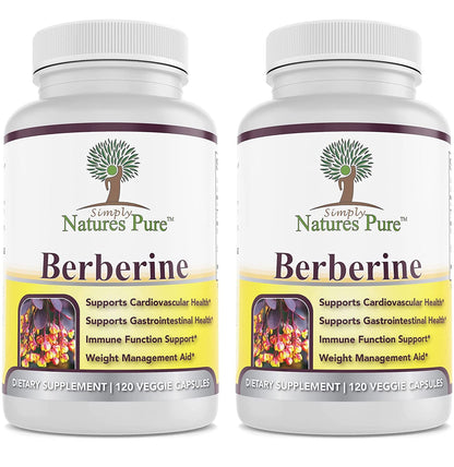 Simply Natures Pure Premium Berberine HCl 500mg - 120 Capsules - Cardiovascular Gastrointestinal Immune Support - Chromium Cinnamon