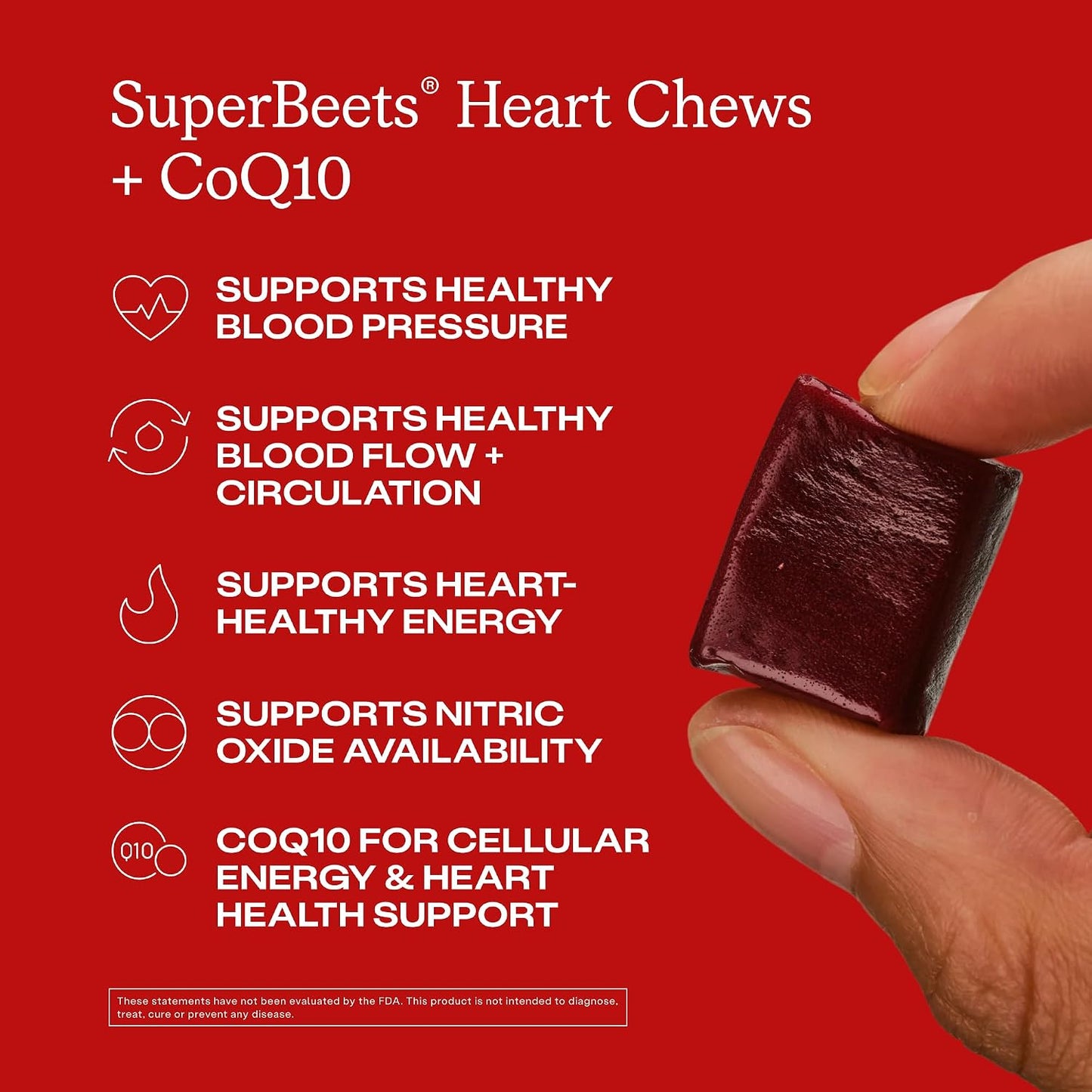 HumanN SuperBeets 3-in-1 Heart Chews - 3X Absorption CoQ10 - Plus Beetroot & Grape Seed Extract, Blood Pressure Support, Support Healthy Blood Flow, Circulation, 60 Count