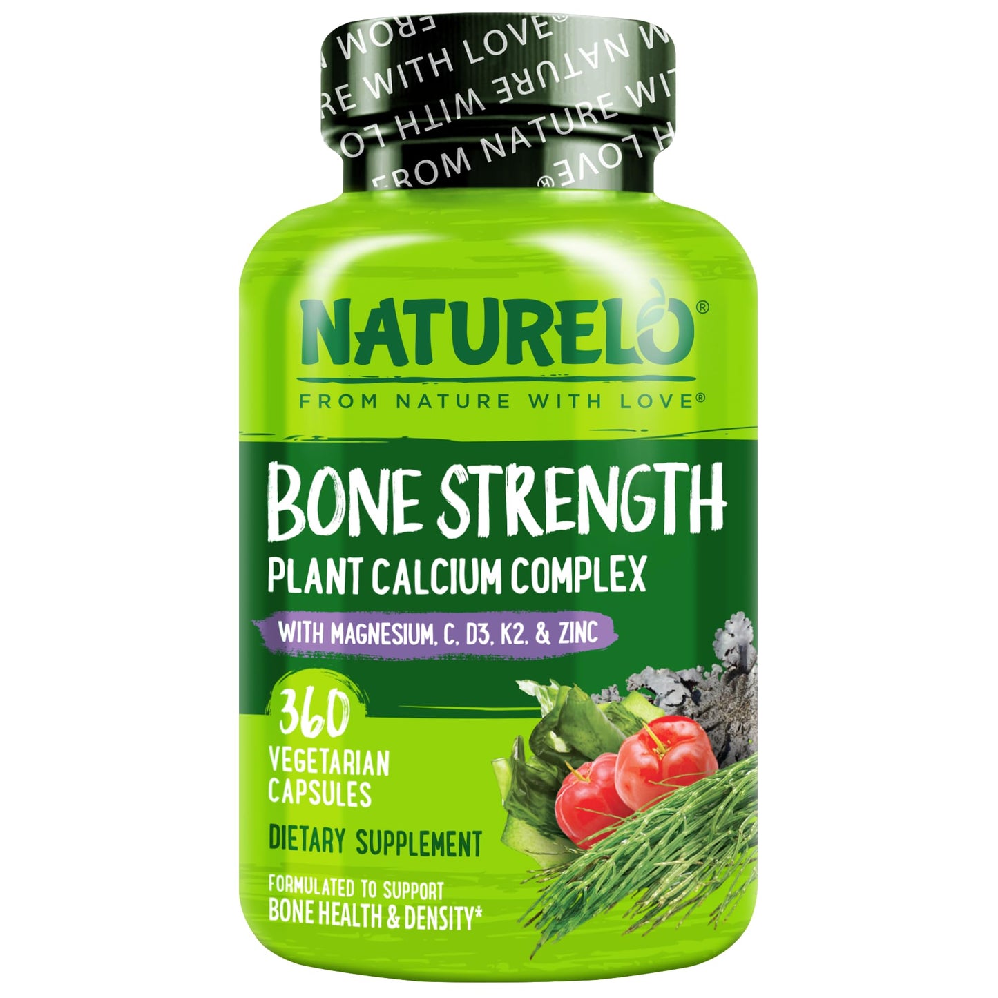 NATURELO Calcium Supplement - with Vitamin C, Vitamin D3, K2, and Calcium Magnesium Zinc for Bone Strength with Calcium 600mg - Plant-Based, 120 Vegetarian Capsules, Non-GMO, Soy & Gluten-Free