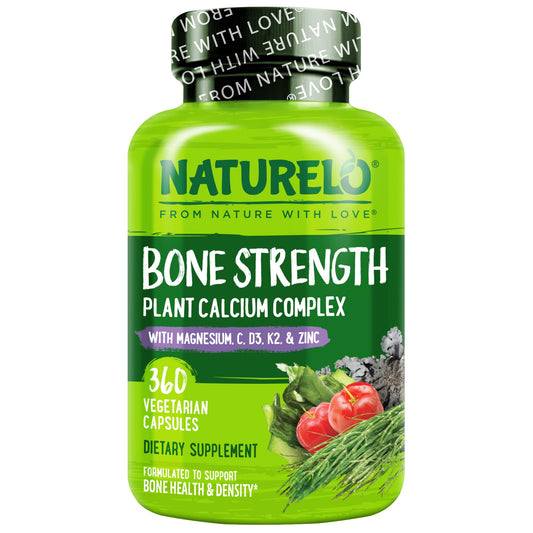 NATURELO Calcium Supplement - with Vitamin C, Vitamin D3, K2, and Calcium Magnesium Zinc for Bone Strength with Calcium 600mg - Plant-Based, 120 Vegetarian Capsules, Non-GMO, Soy & Gluten-Free