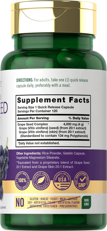 Carlyle Grape Seed Extract 4,000mg | 120 Quick Release Capsules | Standardized Extract