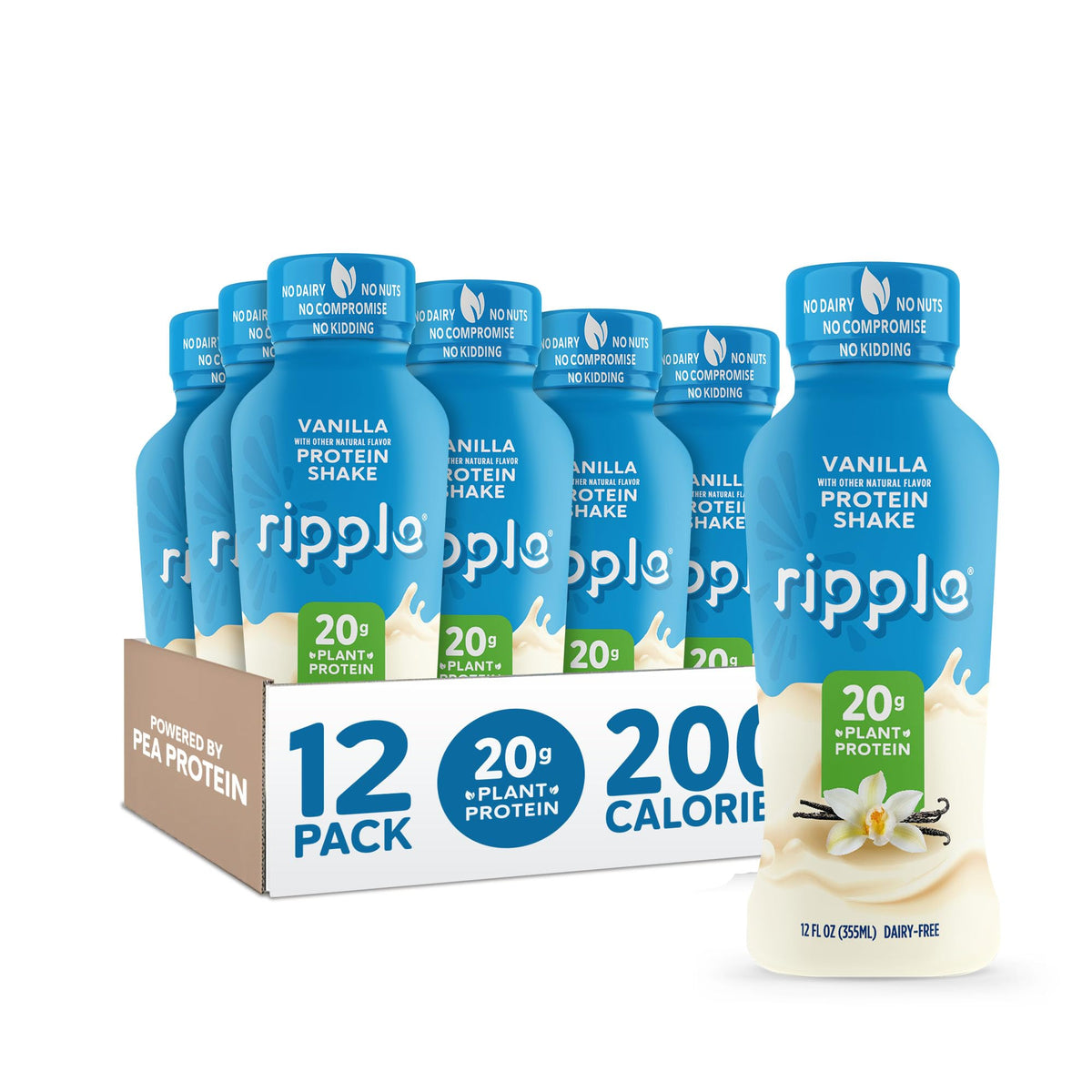 Ripple Vegan Protein Shake | Vanilla | 20g Nutritious Plant Based Pea Protein | Shelf Stable 
