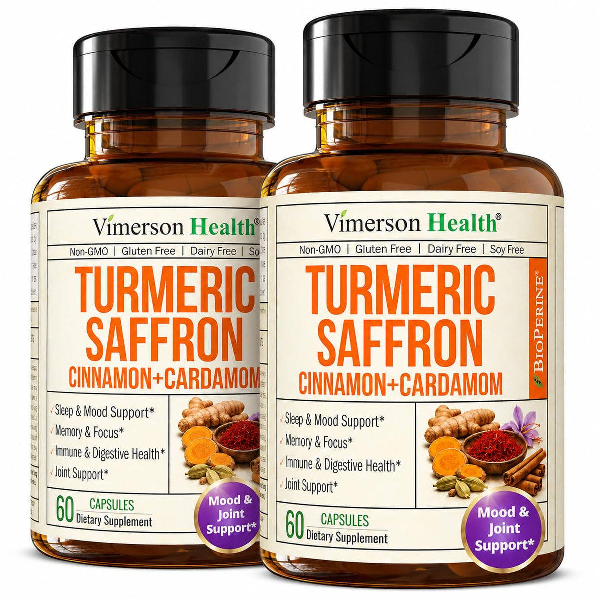 Saffron Supplements w/Saffron Extract 89mg + 1000mg Turmeric Curcumin 60Ct