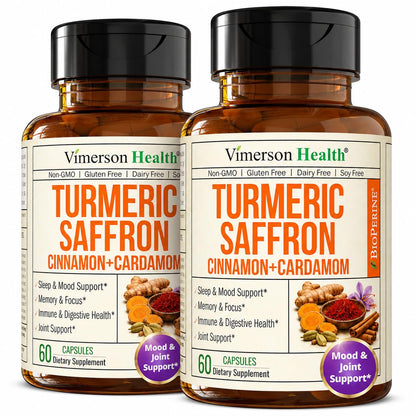 Saffron Supplements w/Saffron Extract 89mg + 1000mg Turmeric Curcumin 60Ct