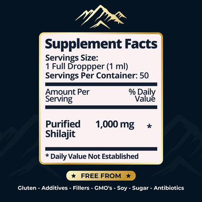 Pure Himalayan Shilajit Liquid Drops - 1000mg Natural Shilajit Drops - 85+ Trace Minerals