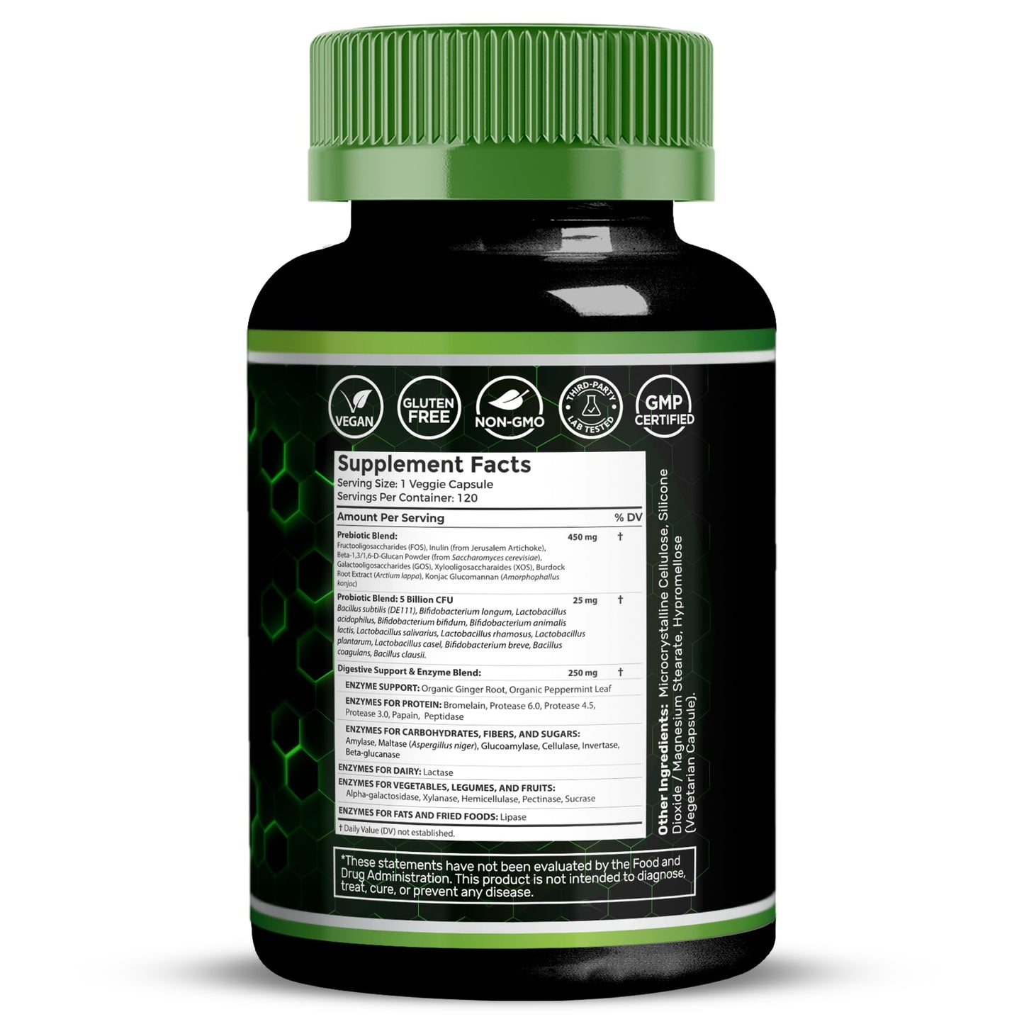 Digestive Enzymes with Probiotics and Prebiotics, 450mg, 5 Billion CFUs - Pure Super Digestion Capsules - Digestive Enzymes for Women & Men Support Digestion & Gut Health - 120 Count