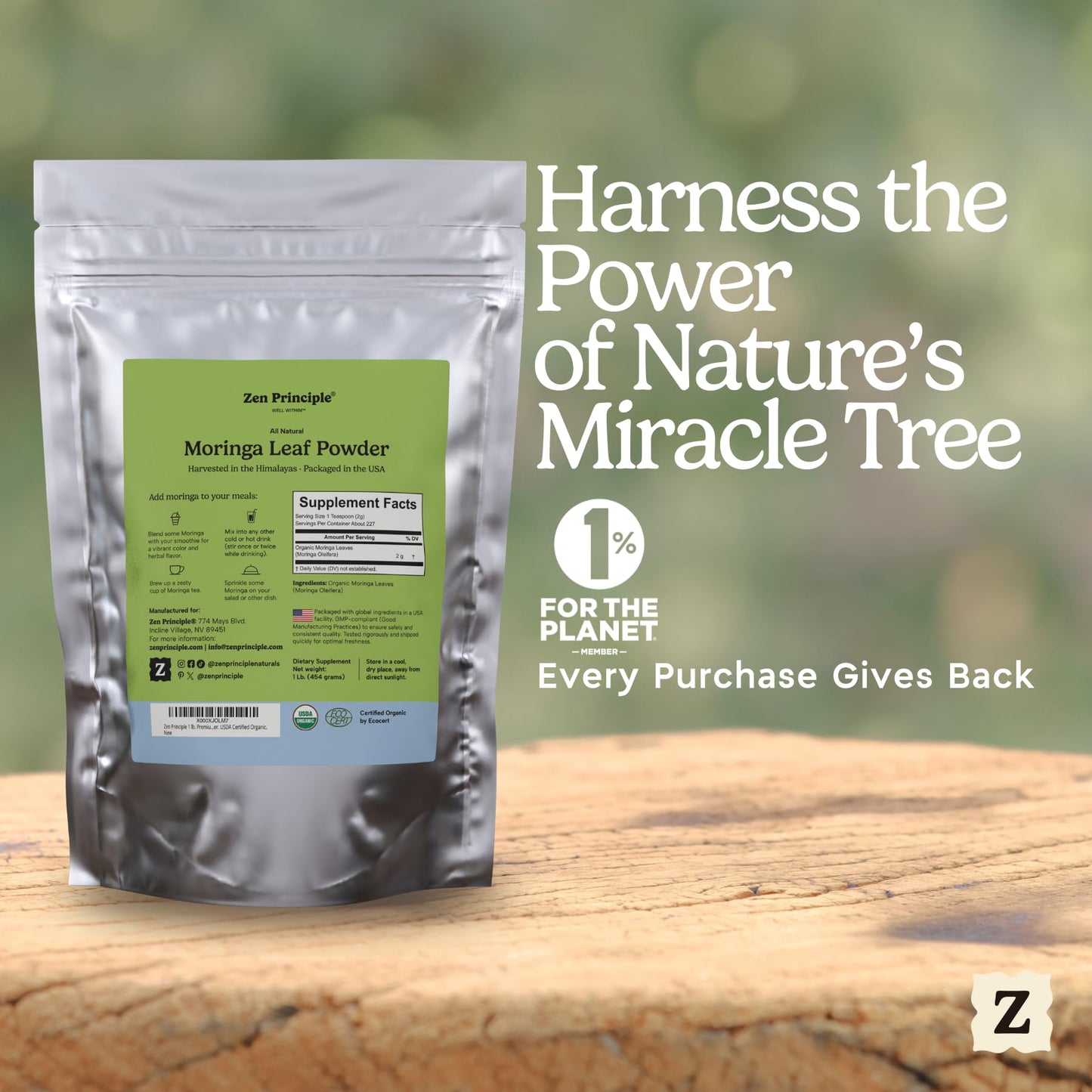 1 lb. Premium Organic Moringa Oleifera Leaf Powder. USDA Certified Organic.